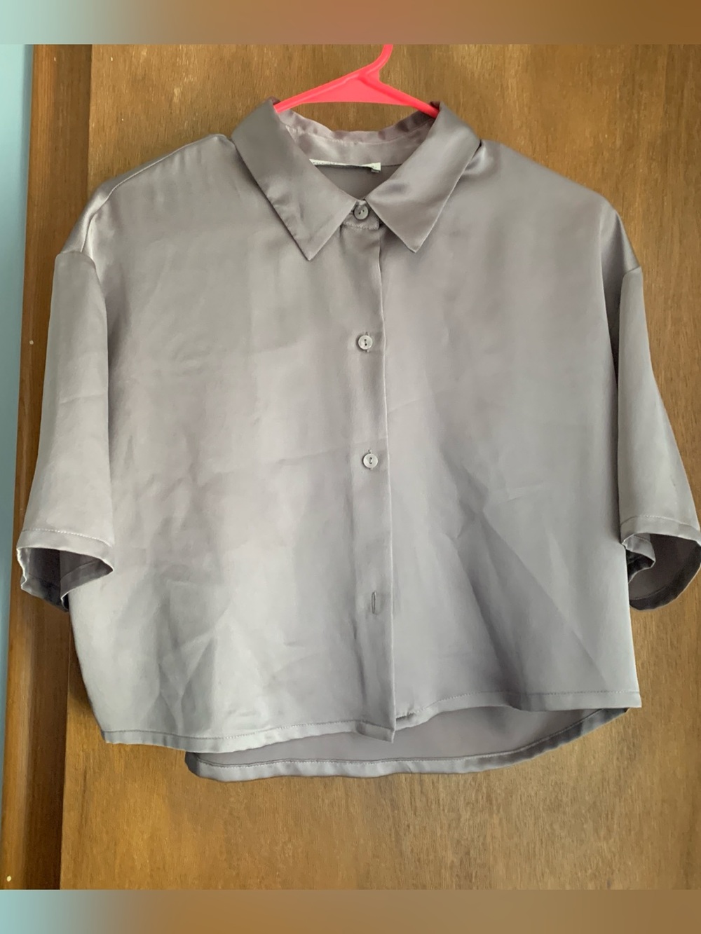 Abercrombie & Fitch Satin Light Lavender Short-Sleeve Button-Down Blouse